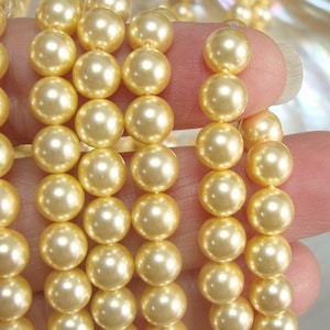 16 Inch Strand, 6mm Gorgeous Golden Yellow South Sea Shell Round Pearl, P-0083