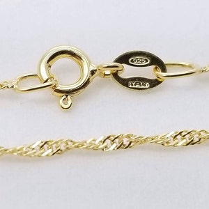 1 pc, 18in, 45cm, 1.5mm, 18K Gold Plate Sterling Silver Singapore Chain, Made in Italy