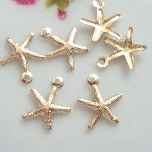 4 pcs, 8mm 14K Gold Filled 3 Dimension Tiny Star Fish Charm with Ring, PC-0231