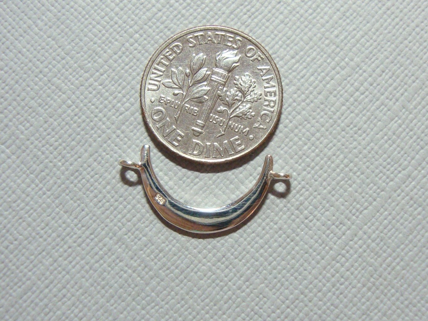 1 Pc, 925 Sterling Silver Crescent Moon Double Link, Sideway Moon