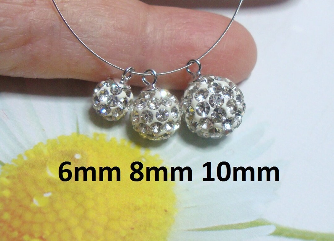 Sterling Silver Crystal Ball Charm Pendant Dangle Finding, 925 Stamped
