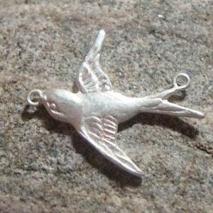 2 pcs, 925 Sterling Silver Happy Sparrow, Matte Silver Swallow Connector with 2 loops, Connectors, MB