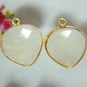 2 pcs, Handmade Moonstone Gold Vermeil Sterling Silver Upside Down Heart Bezel Rim Pendant Earring Finding, June Birthstone, 06