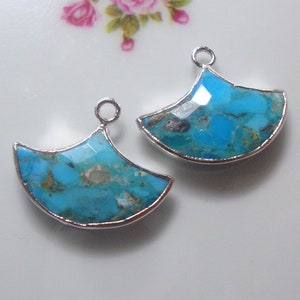 1-2 pcs, Organic Natural Turquoise Silver Electroplated Artsy Fan Pendant Earring Finding, December Birthstone, GS-0002-T image 3