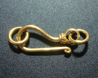 2 pcs, 24x8mm, Handmade 24k Vermeil over Sterling Silver Simple Hook Clasp with rings, CC-0103
