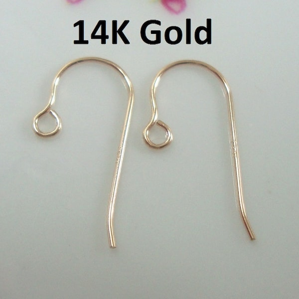 14k Solid Gold Small Micro Ear Wire, Yellow Gold, Tiny Dainty Minimalist Earring Hook, Simple French Hook, Made in USA, 2 pcs, EW-0136