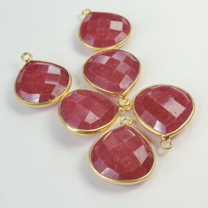 Handmade Dyed Ruby Vermeil Sterling Silver Pendant, Handmade Vermeil Bezel Rim Charm, 20x17mm, 2 pc