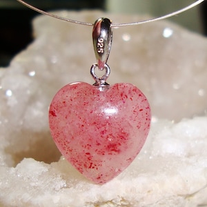 Reduced from 23.90, Strawberry Quartz  Smooth Heart Briolette Pendant, Filigree Sterling Silver Bail, 14mm Heart, GS-0517