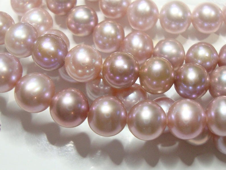 12 pearls, Round Freshwater Pearl, True color, Metallic luster Mauve Pink Fresh Water Pearl, MP78 image 3