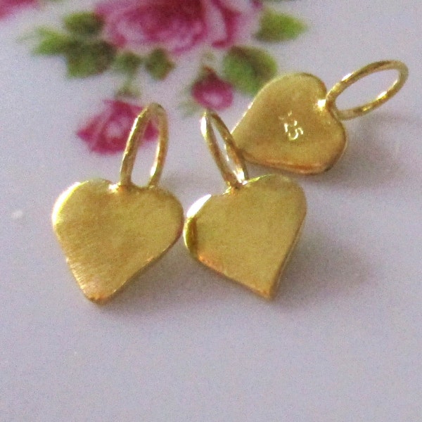 4 to 20 pcs, 24K Gold over Sterling Silver small tiny Heart Pendant Charm with ring, PC-0114