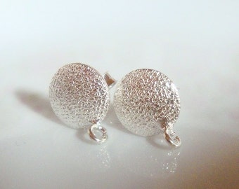 925 Sterling Silver Texture Round Ear Post with Ear Nuts, Open Loop, Earrings Findings, Terra Finds Design, EP-0005