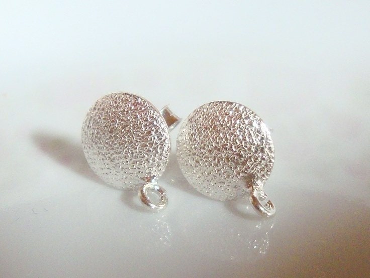 925 Sterling Silver Texture Round Ear Post with Ear Nuts, Open Loop, Earrings Findings, Terra Finds Design, EP-0005