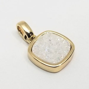 1 pc, 13x11x3mm Titanium White Opal-like Natural Drusy Druzy Square Pendant Charm Set in Gold Plate Tray, PC-0337