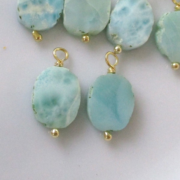 Organic Slice Larimar Gold Plated Sterling Silver Wire Wrapped Pendant Charm Earring Findings, GS-0430-L