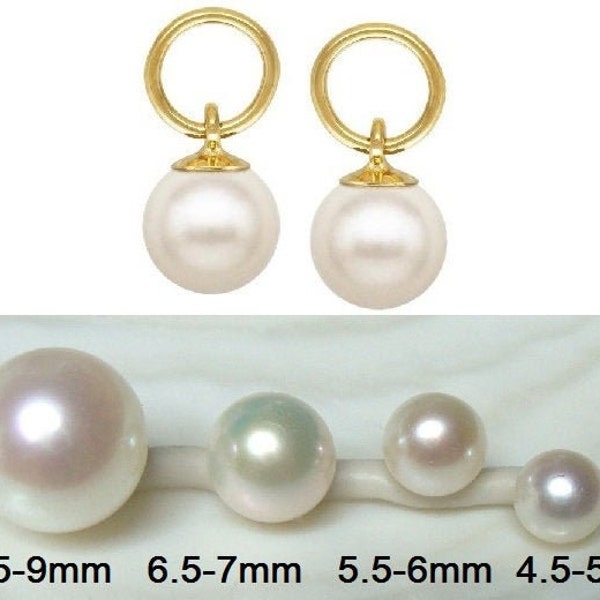 One PAIR, 1/20 Gold 14K Gold Filled AAA+ Freshwater Pearl Hooplet, Creamy White Round Pearl, Earring Hoop Findings, CC-0294