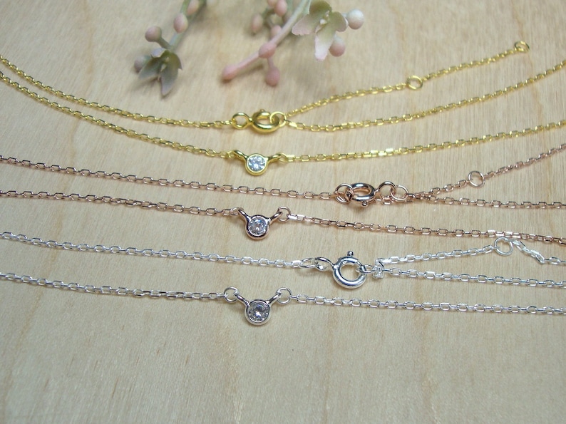 Tiny Diamond Cubic Zirconia Solitaire 18k Gold 18K Rose Gold 925 Sterling Silver Necklace