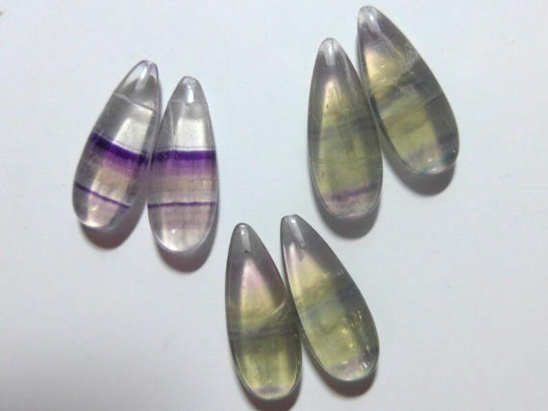 24x10mm a24-3 AAA Spectacular Natural Rainbow Fluorite Yellow Crystal Pendant Half Drilled Smooth Pear Briolette A pair