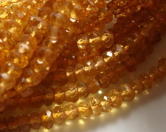 6 Inch Strand, 3-3.5mm AAA Golden Honey Genuine Citrine Micro Faceted Rondelles - Very Fine Quality