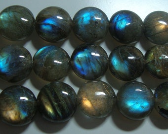 AAA+ 16mm Firey Blue Green Gold Flash Labradorite Smooth Coin Beads