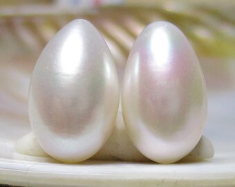 2 pcs, 14x9.7mm, Fresh Water Pearl, Half Drilled Lustrous Freshwater Pearls Huge Teardrop Briolette, P-0192-4