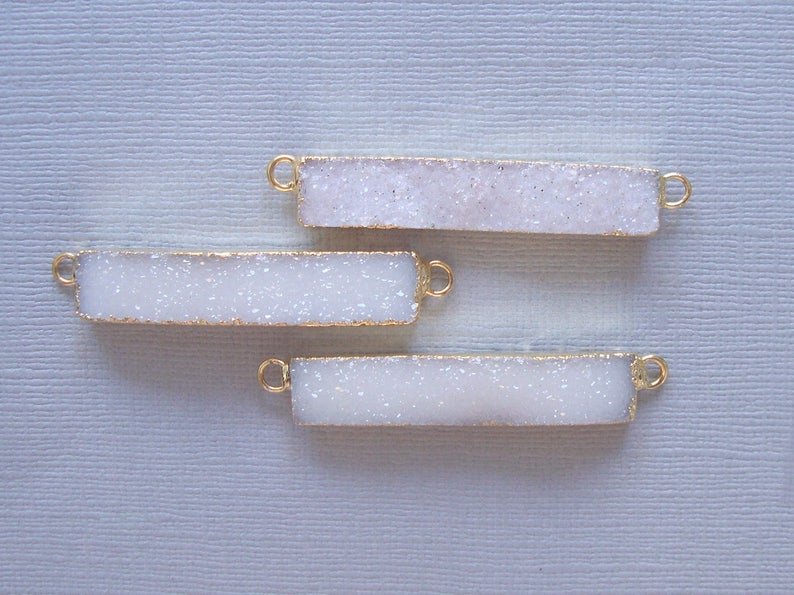Natural White Drusy Druzy Bar Pendant 40mm Double Bail Drusy Gold Bar Pendant W43
