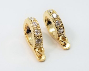 Gold Bail With Ring With CZ, 2 Pcs, 15x14mm, Soldered Closed Ring