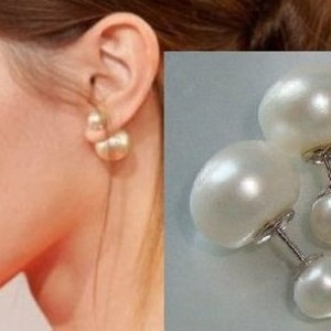 Best Holiday Gift, 12-13mm Natural Pearl, Double Sided Reversible Creamy White Natural Pearl Ear stud, Front to back earring,chic modern
