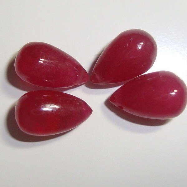 4 pcs, 9-10mm, Beautiful Ruby Smooth Teardrop Briolette - N21-4