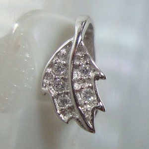Leaf Pendant Bail, 925 Sterling Silver Diamond CZ Bail, Front to Back Drilled - 1 pc, B-0003