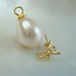 4 pcs, 7x3mm, 0.5mm Peg, 18K Gold on 925 Sterling Silver Cup and Peg Drop, For Half drilled pearls and beads, CC-0286