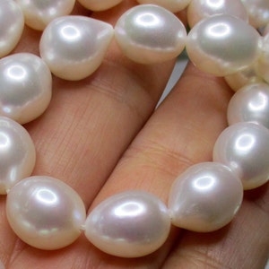 8&quot; Strand, Gigantic Lustrous Natural Fresh Water Pearl Drop, 10.5-12x9.5-10.5mm Big Freshwater Pearl, Full Drilled, P-0253