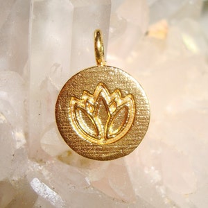 15x10mm, 4 pcs, Gold Vermeil Over Sterling Silver Lotus Symbol Pendant Charm, Handmade Findings, PC-0186 image 1