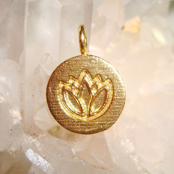 15x10mm, 4 pcs, Gold Vermeil Over Sterling Silver Lotus Symbol Pendant Charm, Handmade Findings, PC-0186