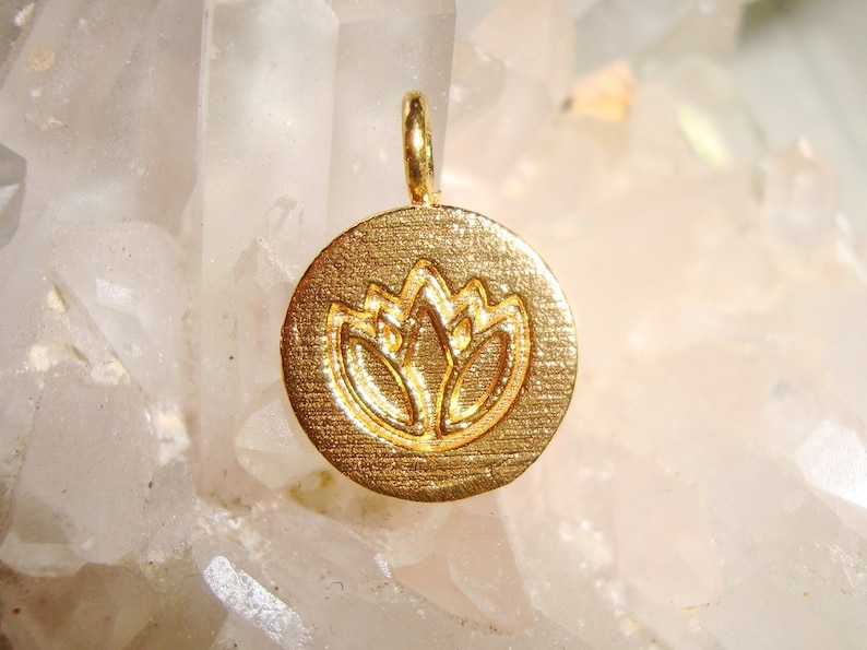 15x10mm, 4 pcs, Gold Vermeil Over Sterling Silver Lotus Symbol Pendant Charm, Handmade Findings, PC-0186 image 1