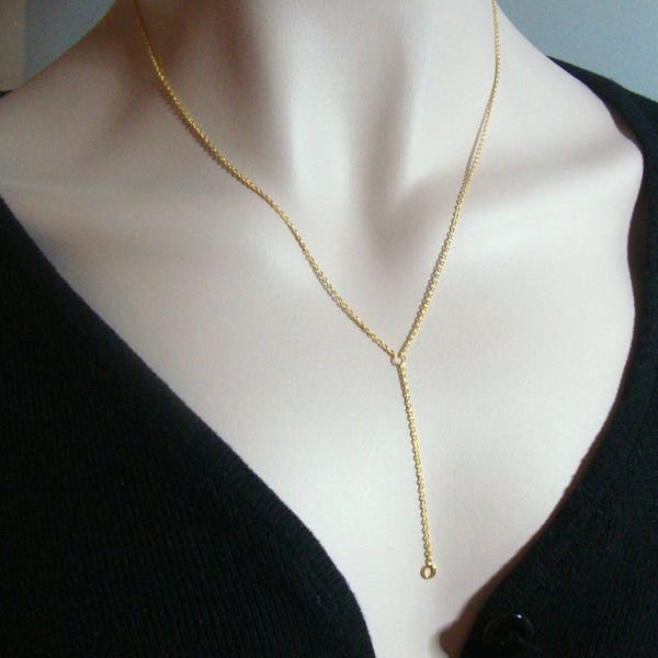 1-5 pcs, 18k Gold plate 925 Sterling Silver Delicate Lariat Y Necklace Finding, Dainty Drop Cable Chain, 18" with 2" drop, Y18