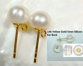 2 pcs, Pearl Ear Post, AAA 6mm Pearl, Ear Nuts Included, Genuine Creamy White Pearl Ear Stud with Open Loop, You choose the finish