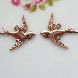 2-20 pcs, Rose Gold over 925 Sterling Silver Victorian style Swallow, flying left sparrow, bird Charms, PC-0476