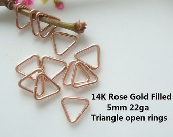 10-50 pcs, 5mm, 22ga gauge, 14K Rose Gold Filled Triangle Open Triangle Jump Ring, Made In USA