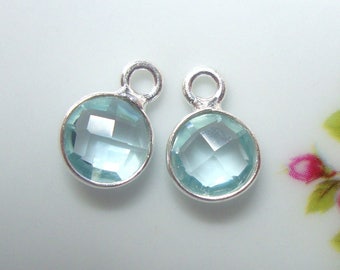 2-10 pcs, 10x7mm, 6mm stone, Aquamarine Blue Quartz Sterling silver Bezel Rim Pendant Charm, 03