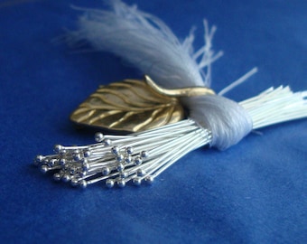 10-30 pcs, 24ga gauge, 50mm, 2 inch, Handmade Sterling Silver Ball End Headpins, Ball Head 1.3mm, S5