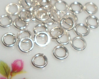 bulk 50 pcs, 4mm, 22ga gauge, 4mm, 22ga gauge, Sterling Silver Click and Lock open jump rings