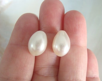 one pair, 12-13x9-9.5mm, Fresh Water Pearl, Freshwater Pearl Teardrop Briolette, half drilled, top drilled, aaa, Pr1