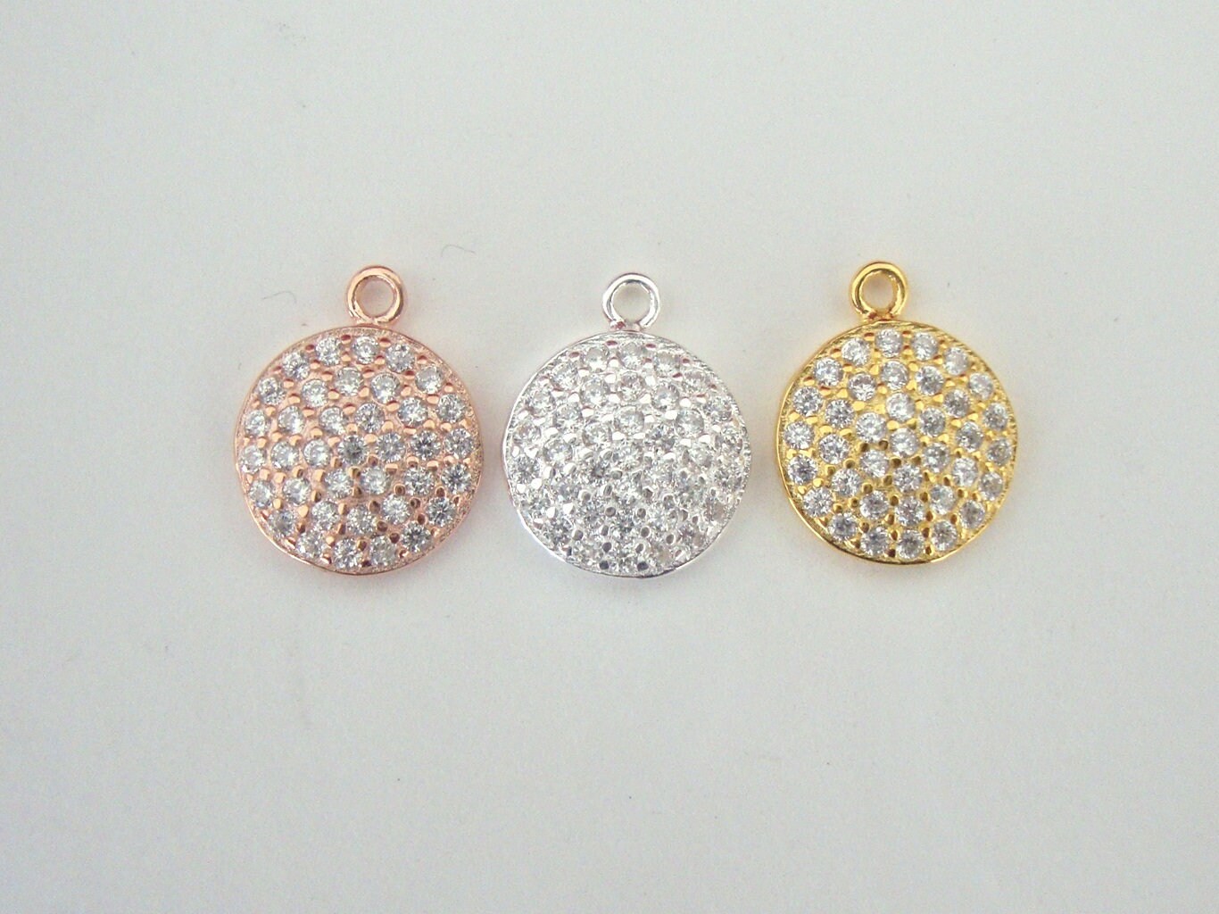 Pendentif Rond En Argent Sterling 925 - 10x10 Mm - Cristal - Neuf Avec étiquettes - Cadeau