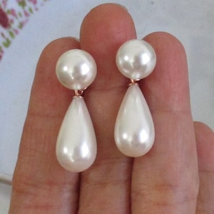 Inspired Teardrop white shell Pearl Sterling Silver, Gold And Rose Gold Earrings