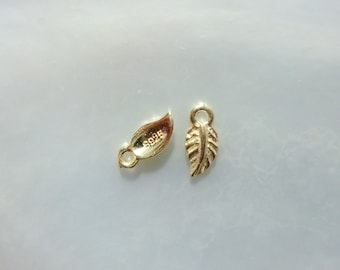 Bulk 24 pcs, 8x4mm, 18K Gold over Sterling Silver Small Leaf Charm Pendant, Minimalist Findings Collection, AA