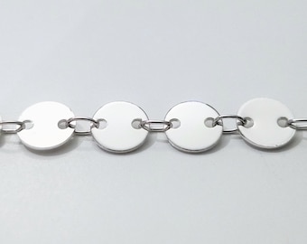 Catena con paillettes a forma di moneta d'argento, dischi da 6 mm, minimalista, delicata, scegli la lunghezza