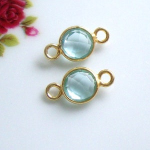 2 pcs, 14x7mm, 6mm stone, Aqua Blue Topaz Quartz Gold vermeil Sterling silver Bezel Pendant Charm Connector,December Birthstone, GS-0050-GBT