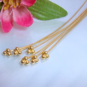 Bulk 20 pcs, 24ga gauge, 50mm, 2 Inches, Handmade Gold Vermeil Sterling Silver 4 balls headpin