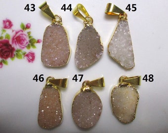 Natural Off White Agate Drusy Druzy Freeform Bail Gold Edged, Gold Electroplated Pendant, PC-0529
