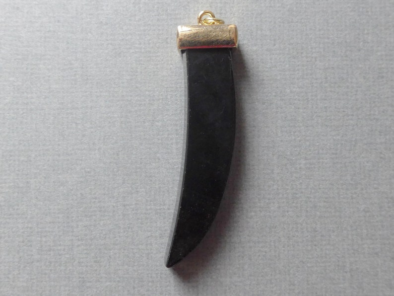 Gold Bezel Rim 11x50mm Black Obsidian Tusk Pendant